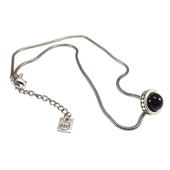 Nine West Silver Snake Chain Black Lucite Cabochon Necklace - Picture 5 of 8